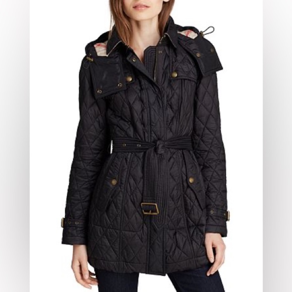 Burberry Finsbridge Long Quilted Black Jacket Size S